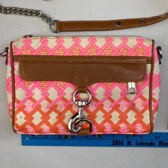 Rebecca Minkoff "MINI MAC" PINK + BROWN LEATHER Crossbody Bag! Long CHAIN STRAP - Picture 2 of 16